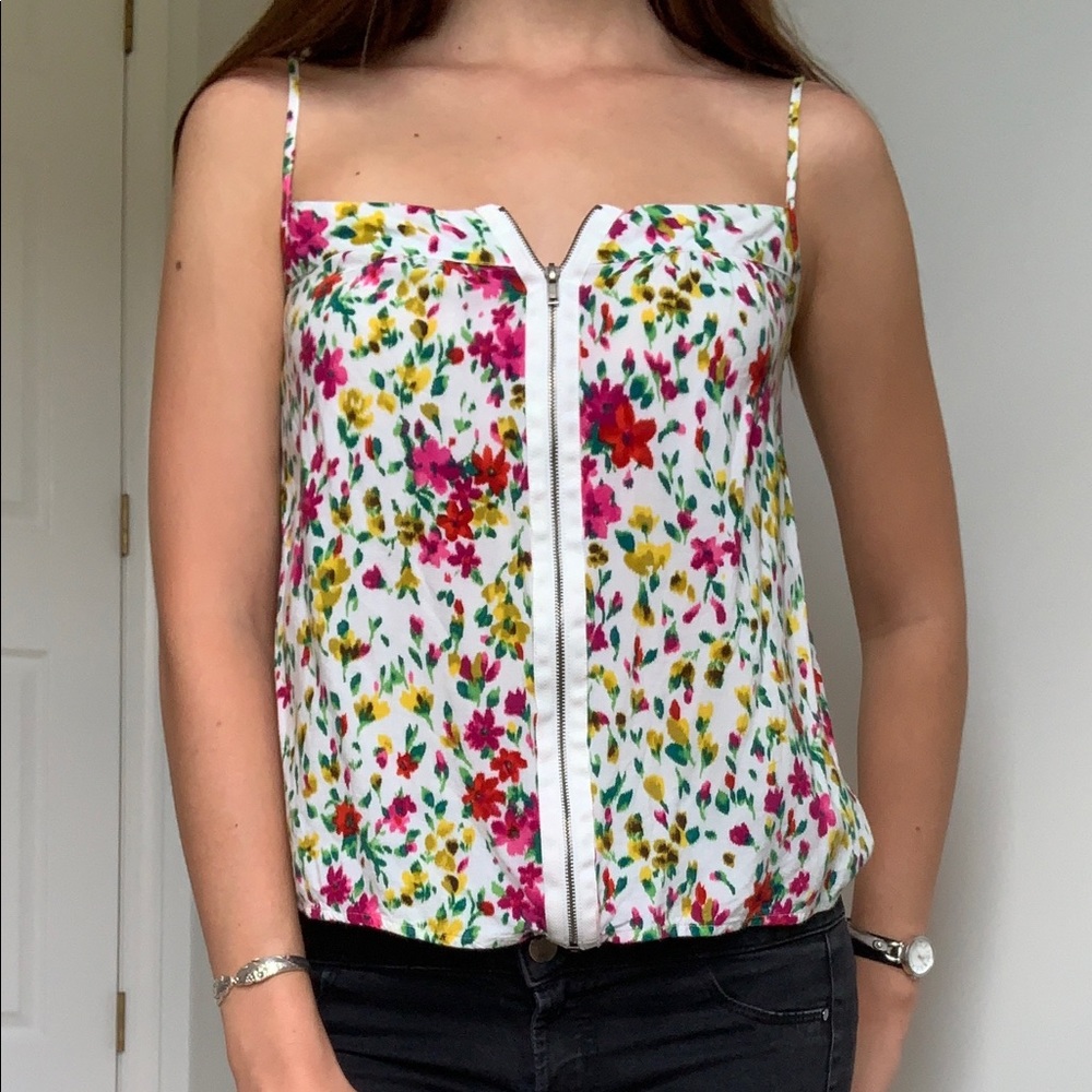 Zipper front floral tank